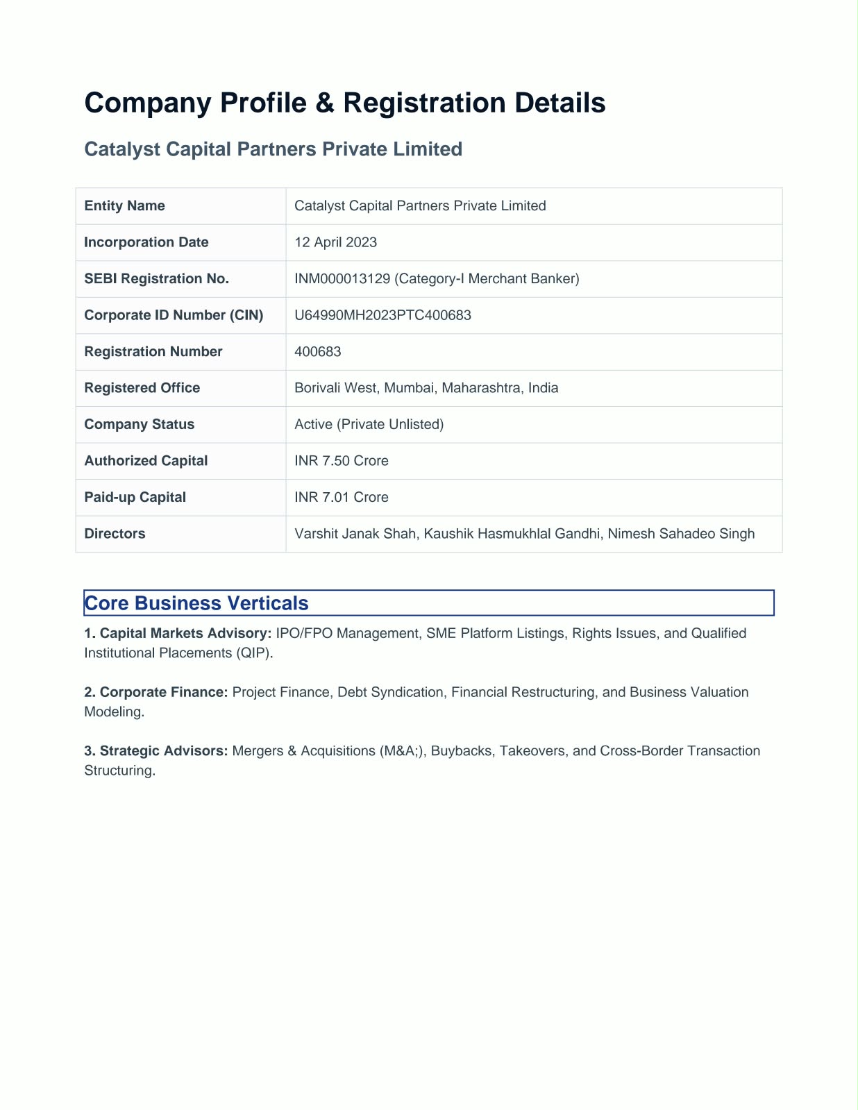 Catalyst Capital Registration Document